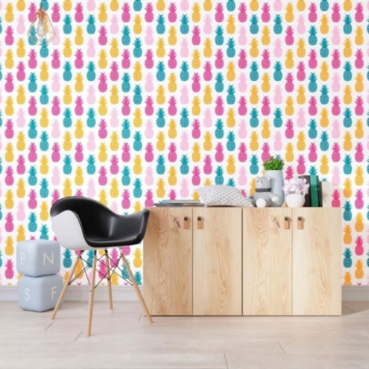 Papel de Parede Adesivo Abacaxis Coloridos N012131