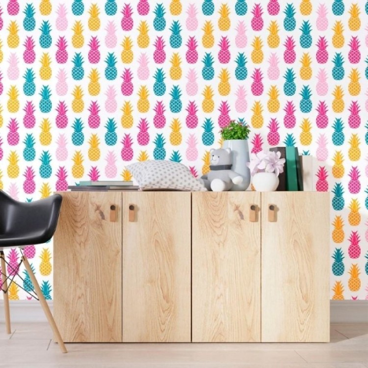 Papel de Parede Adesivo Abacaxis Coloridos N012131