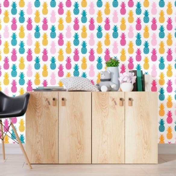 Papel de Parede Adesivo Abacaxis Coloridos N012131