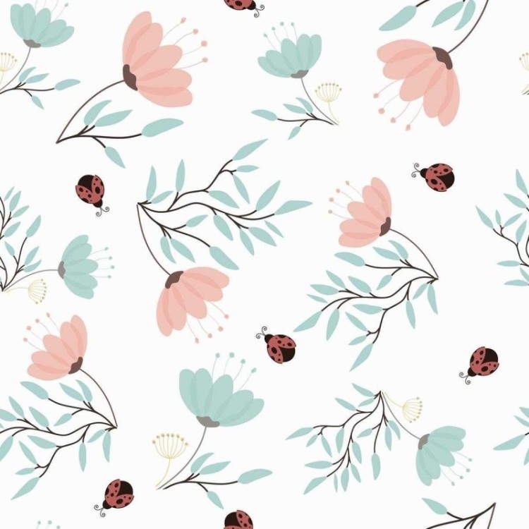 Papel de Parede Adesivo Floral com Joaninhas...