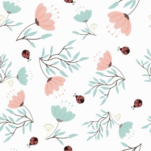 Papel de Parede Adesivo Floral com Joaninhas N04021