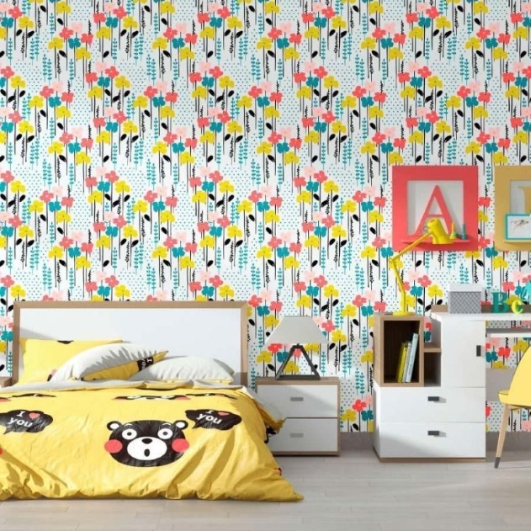 Papel de Parede Adesivo Floral com Poá N012043
