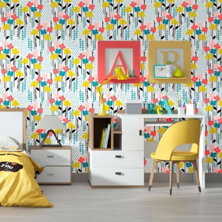 Papel de Parede Adesivo Floral com Poá N012043