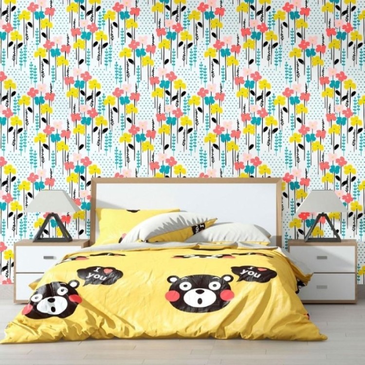 Papel de Parede Adesivo Floral com Poá N012043