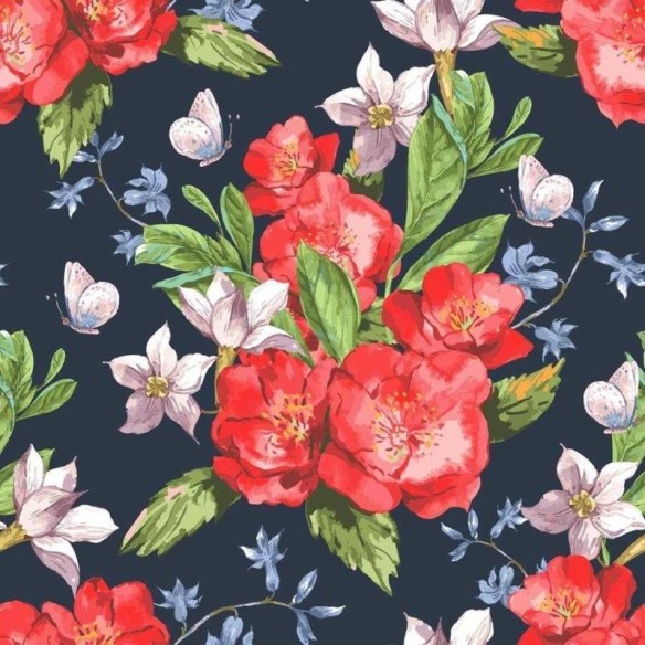 Papel de Parede Adesivo Floral em Fundo Preto N06102