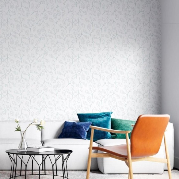Papel de Parede Adesivo Floral em Linha Azul N08067