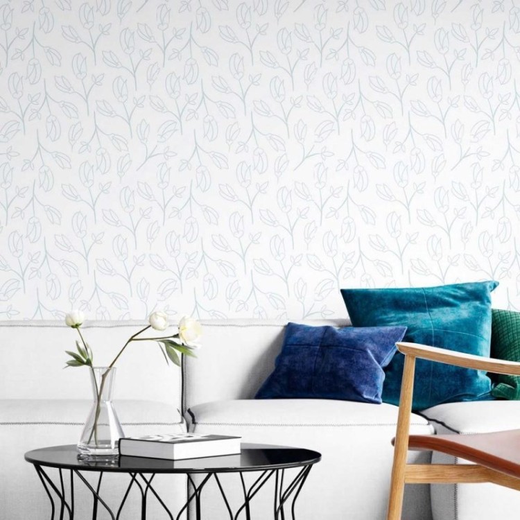 Papel de Parede Adesivo Floral em Linha Azul...