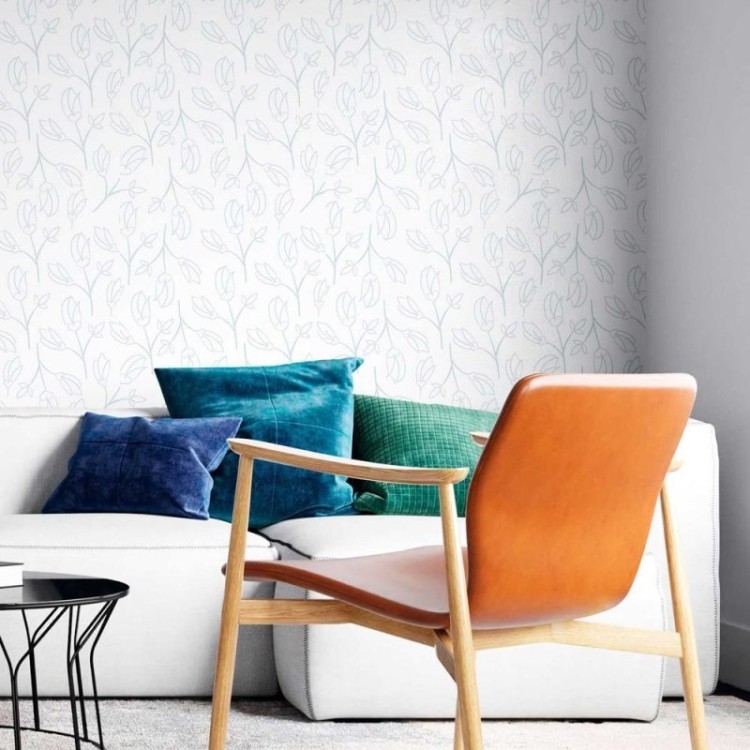 Papel de Parede Adesivo Floral em Linha Azul...