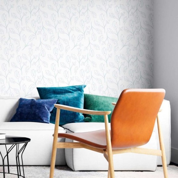 Papel de Parede Adesivo Floral em Linha Azul N08067