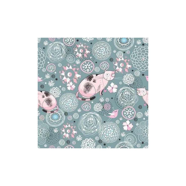 Papel de Parede Adesivo Floral Gatos 1302