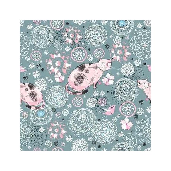 Papel de Parede Adesivo Floral Gatos 1302