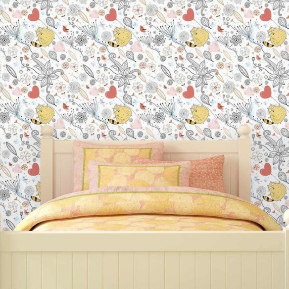 Papel de Parede Adesivo Floral Gatos 1303