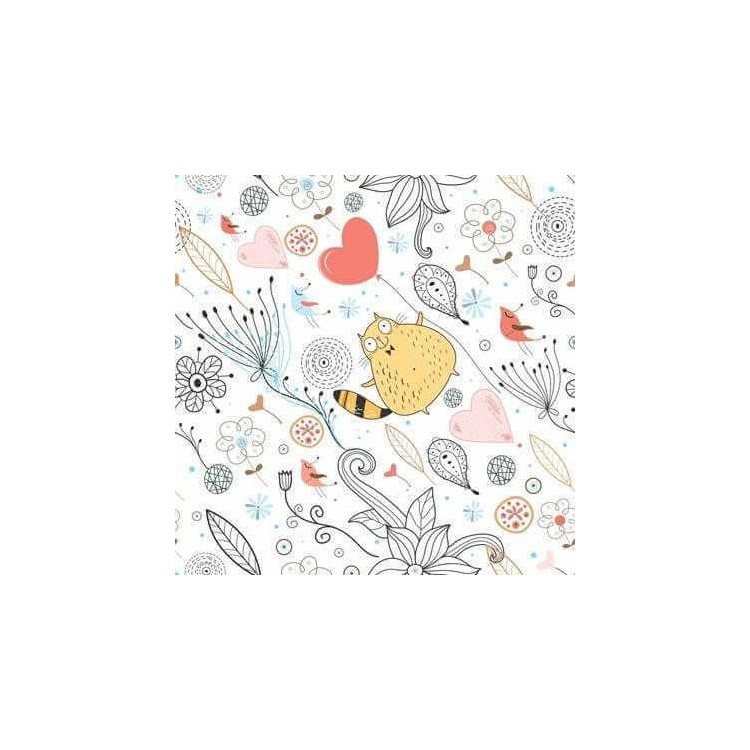 Papel de Parede Adesivo Floral Gatos 1303