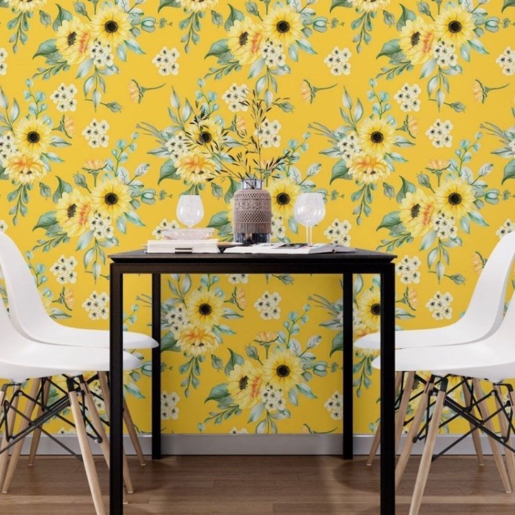 Papel de Parede Adesivo Floral Girassóis N018089