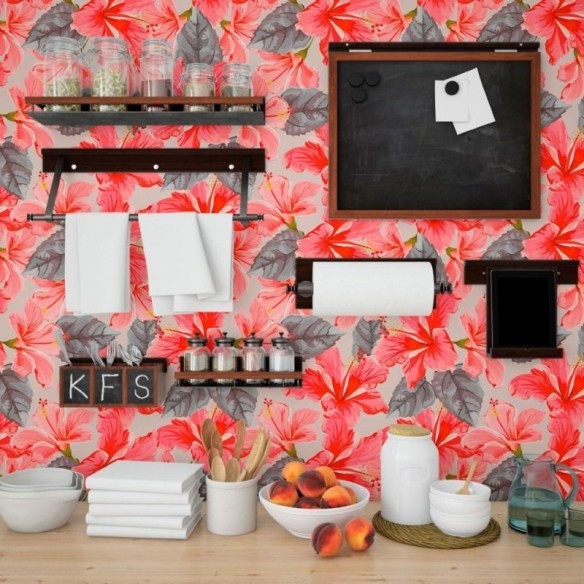 Papel de Parede Adesivo Floral Hibiscus N013132