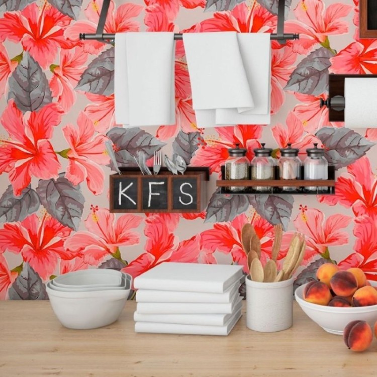 Papel de Parede Adesivo Floral Hibiscus N013132