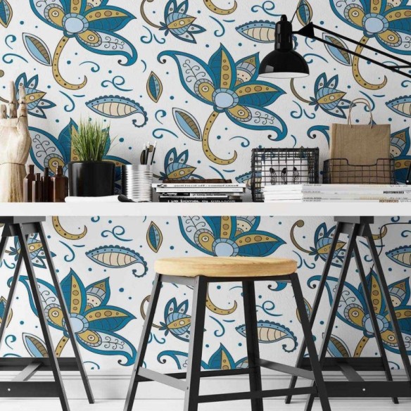 Papel de Parede Adesivo Floral Indiano N02109