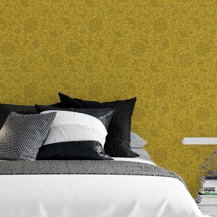 Papel de Parede Adesivo Floral Indoano Amarelo...