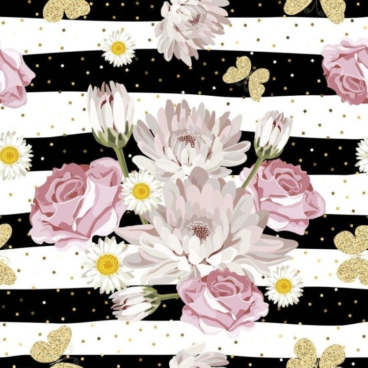 Papel de Parede Adesivo Floral Listrado N015051