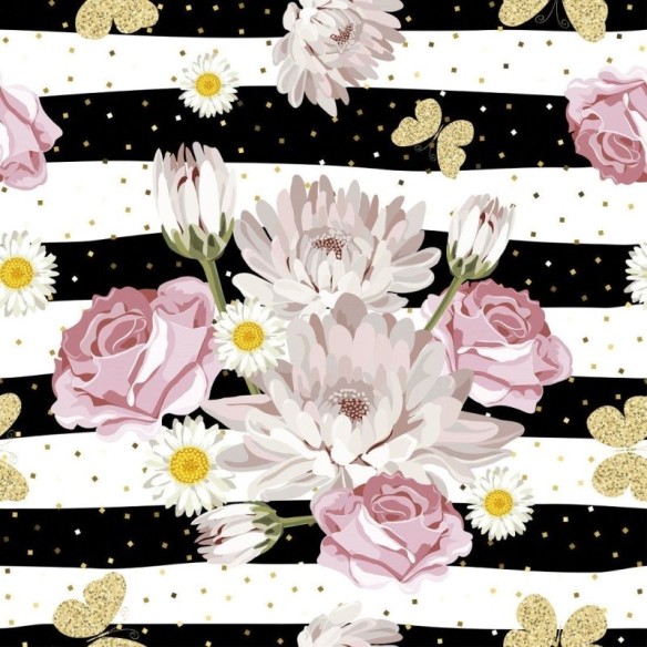Papel de Parede Adesivo Floral Listrado N015051