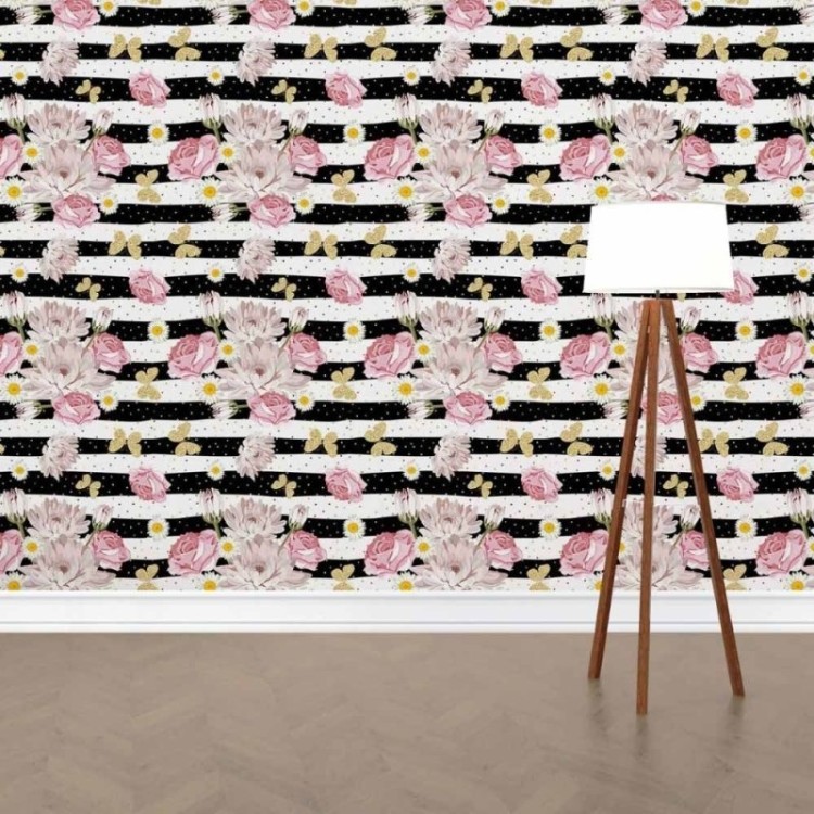 Papel de Parede Adesivo Floral Listrado N015051
