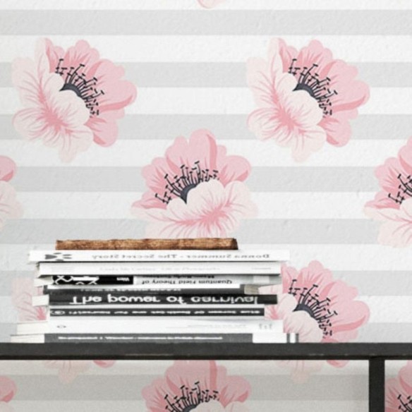 Papel de Parede Adesivo Floral Listrado N019083
