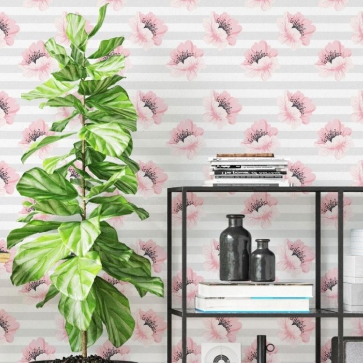 Papel de Parede Adesivo Floral Listrado N019083