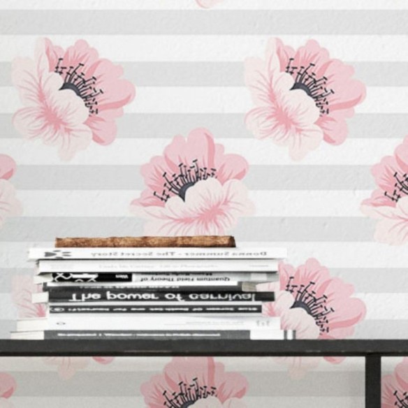 Papel de Parede Adesivo Floral Listrado N019083