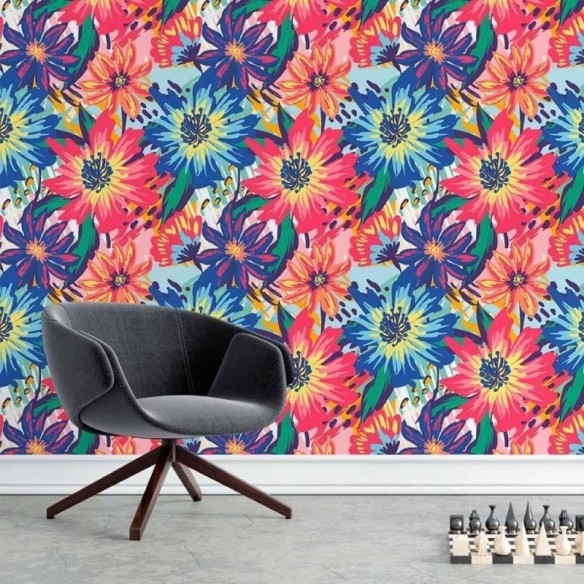 Papel de Parede Adesivo Floral Maxi Colorido N015095