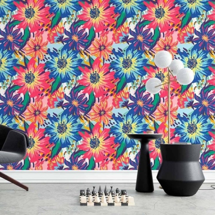 Papel de Parede Adesivo Floral Maxi Colorido...