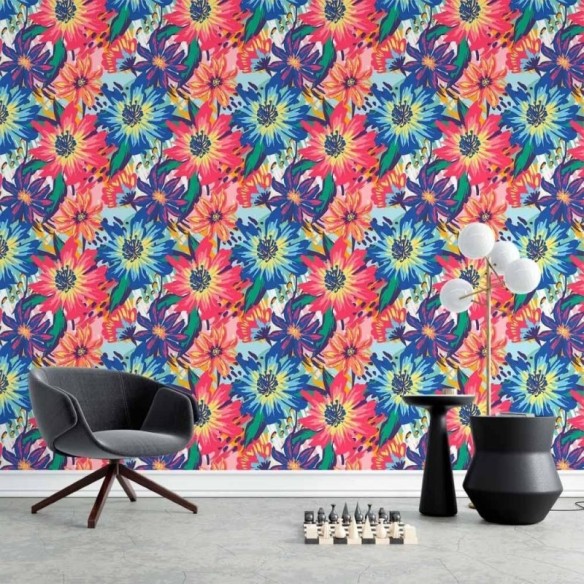 Papel de Parede Adesivo Floral Maxi Colorido N015095