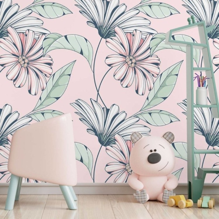 Papel de Parede Adesivo Floral Maxi Rosa N017071