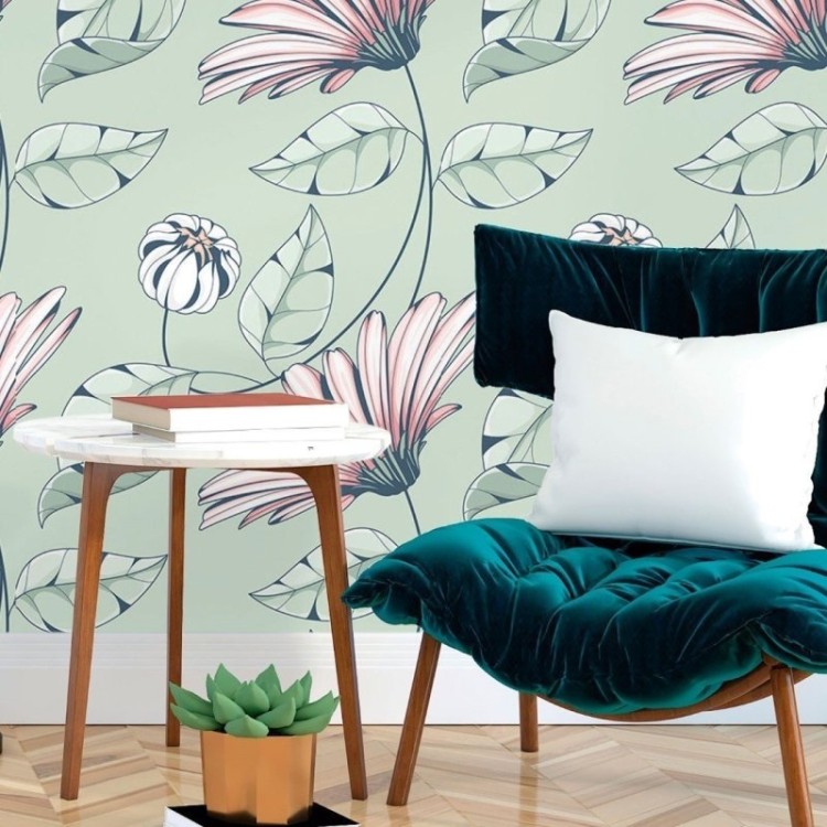 Papel de Parede Adesivo Floral Maxi Verde N017072