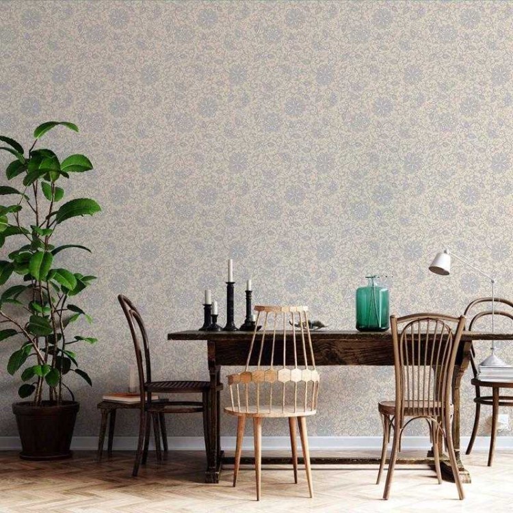 Papel de Parede Adesivo Floral Off White e Azul...