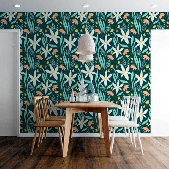 Papel de Parede Adesivo Floral Orquidea Preto N06191