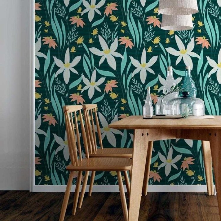 Papel de Parede Adesivo Floral Orquidea Preto...