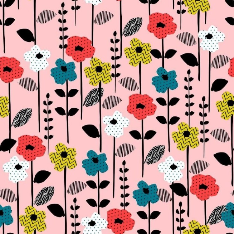 Papel de Parede Adesivo Floral Poá e Chevron...
