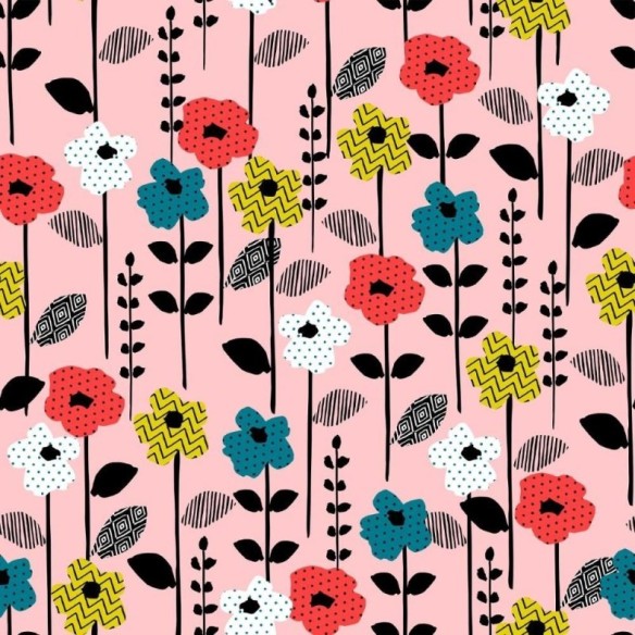 Papel de Parede Adesivo Floral Poá e Chevron N012046