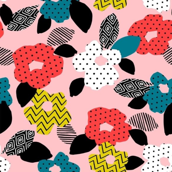 Papel de Parede Adesivo Floral Poá e Chevron N012047
