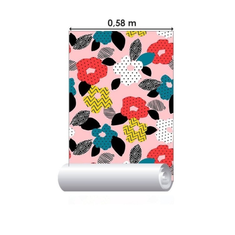 Papel de Parede Adesivo Floral Poá e Chevron...