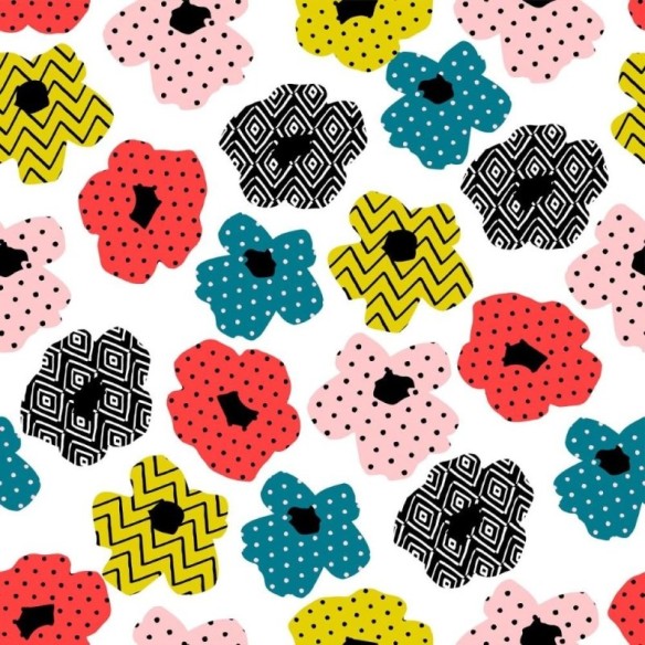 Papel de Parede Adesivo Floral Poá e Chevron N012048