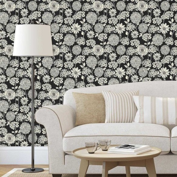 Papel de Parede Adesivo Floral Preto 660