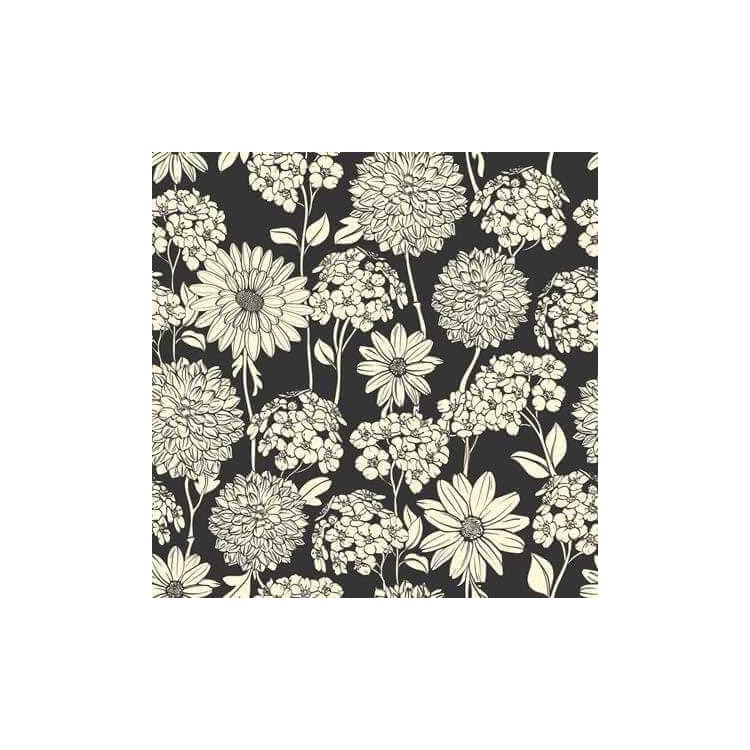 Papel de Parede Adesivo Floral Preto 660