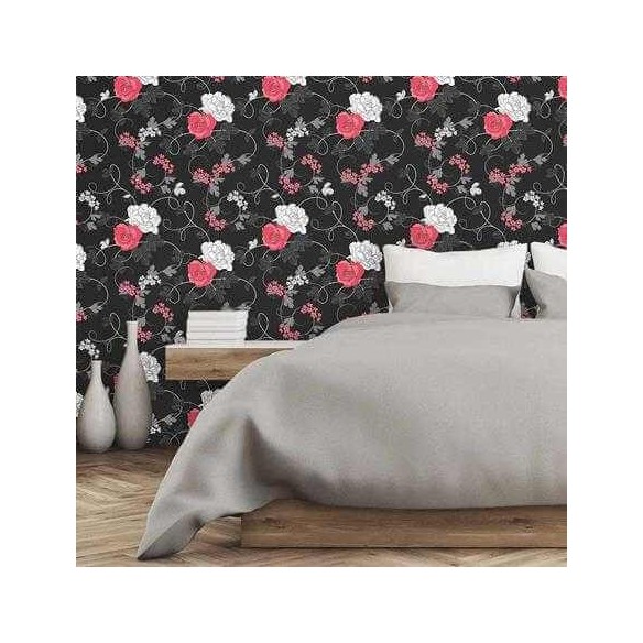 Papel de Parede Adesivo Floral Preto 679