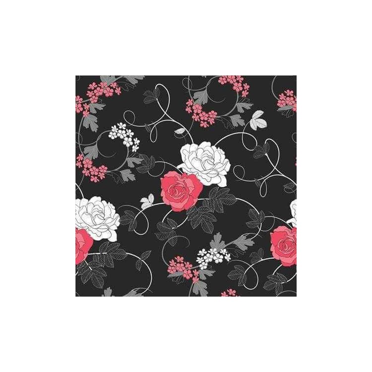 Papel de Parede Adesivo Floral Preto 679
