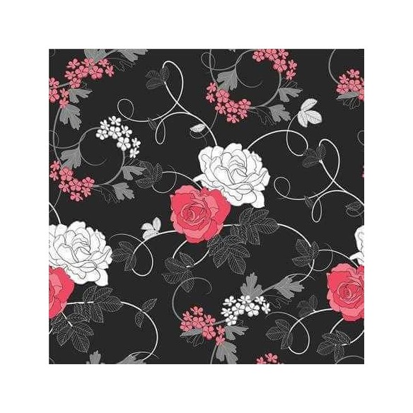 Papel de Parede Adesivo Floral Preto 679