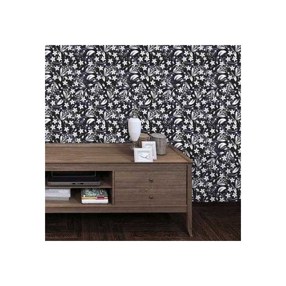Papel de Parede Adesivo Floral Preto e Branco 282