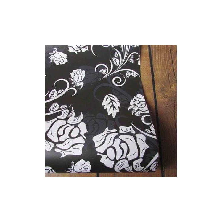 Papel de Parede Adesivo Floral Preto e Branco 283