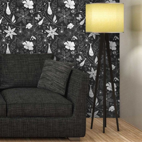 Papel de Parede Adesivo Floral Preto e Branco 526