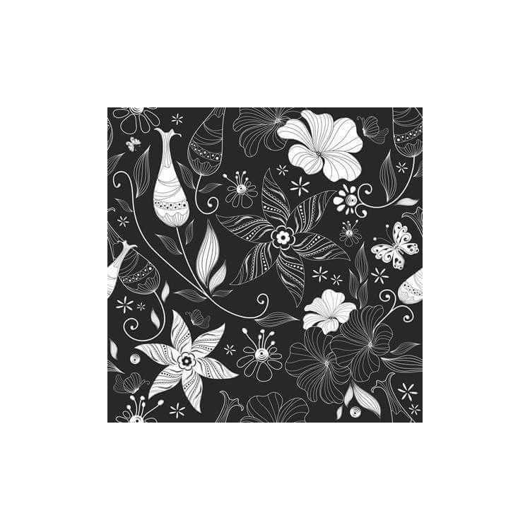 Papel de Parede Adesivo Floral Preto e Branco 526